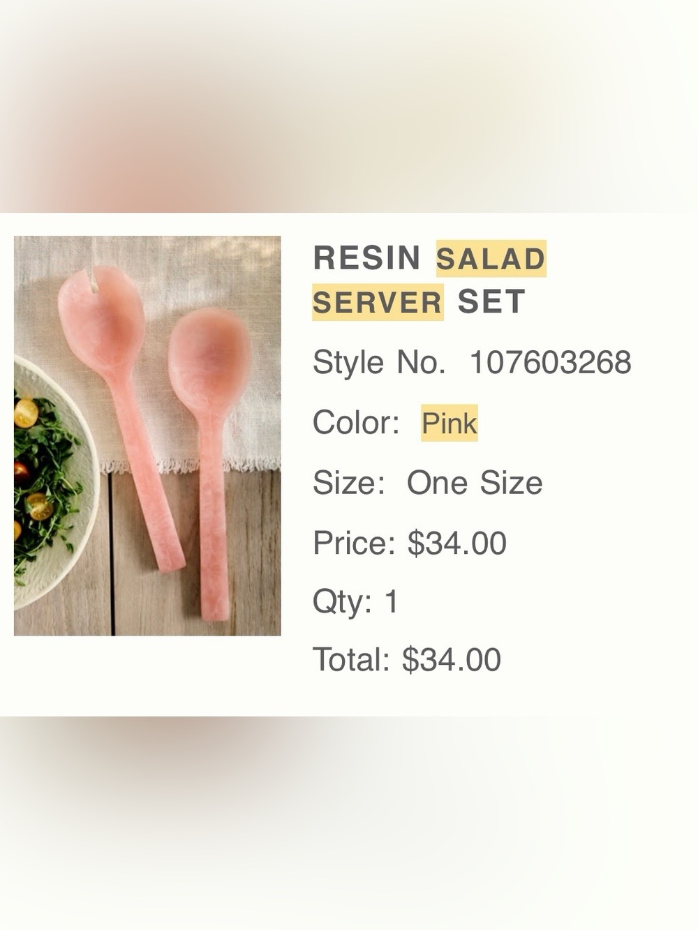 Anthropologie NWOT pink resin salad server set